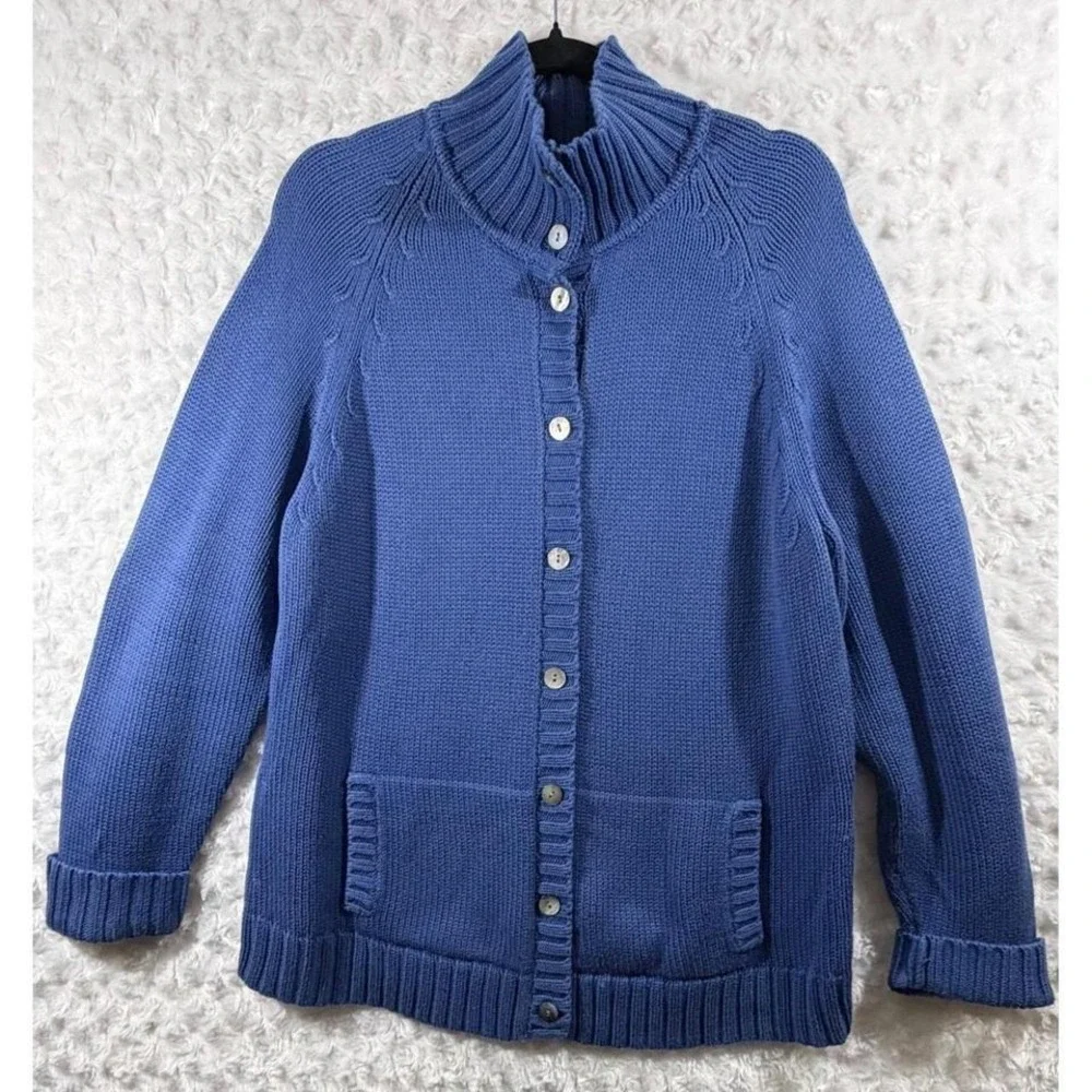 Lands End Womens Size XL Blue Shaker Knit Button Front Cardigan Sweater
